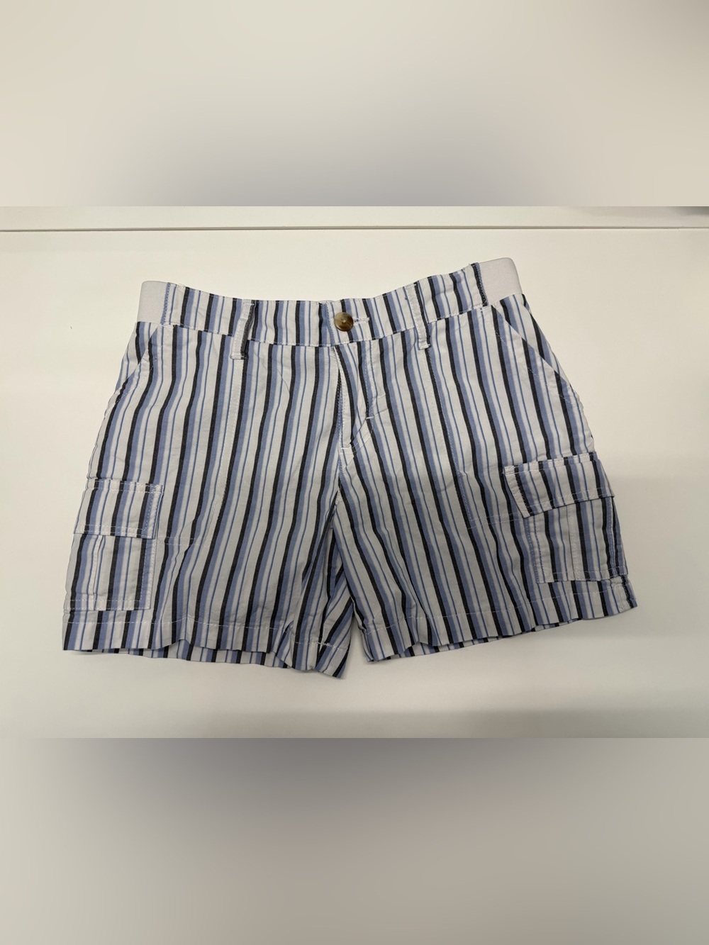Lee Women's Blue and White Striped Cargo Shorts